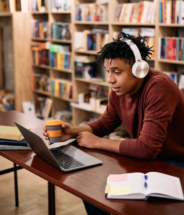 Student in library